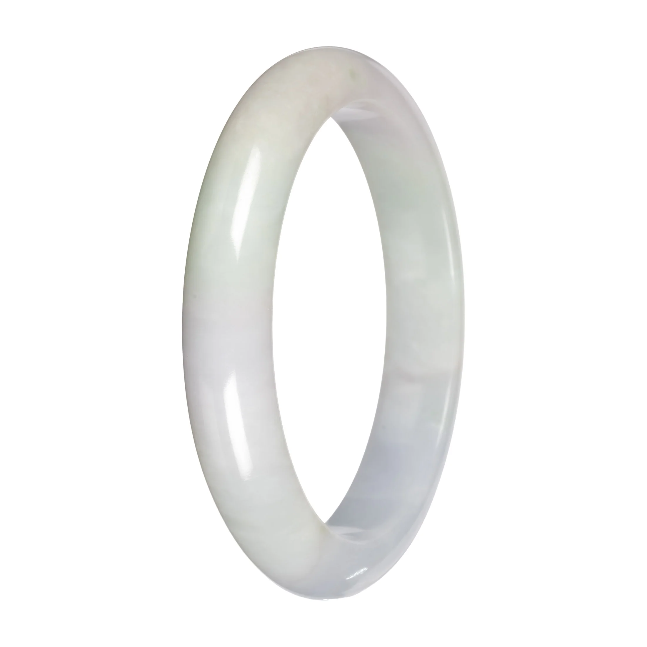 Untreated White with Pale Green Patches Jadeite Jade Bangle Bracelet - 58mm Half Moon - Image 5