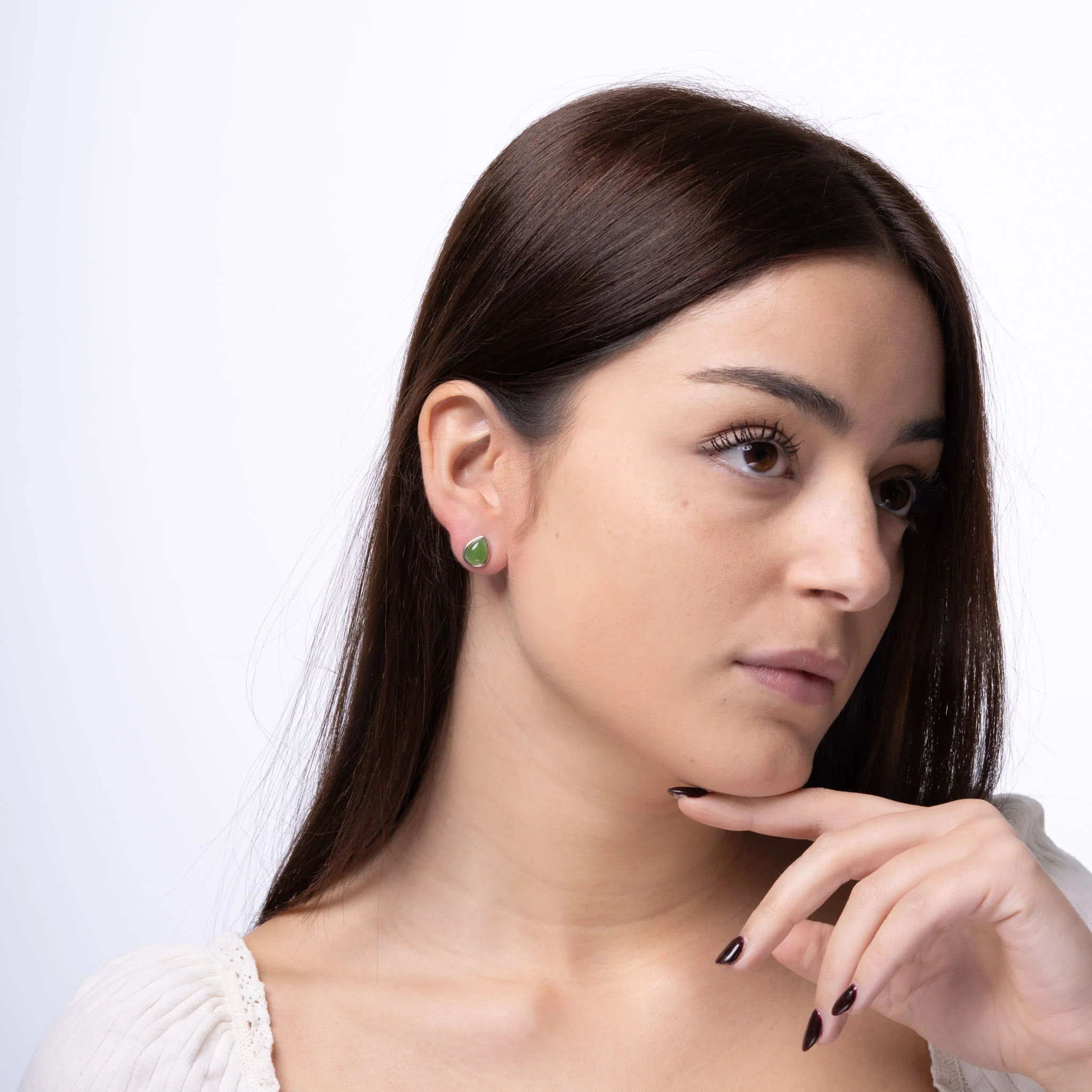 Verdant Teardrop – Green Jade Teardrop Stud Earrings in Sterling Silver - Image 3