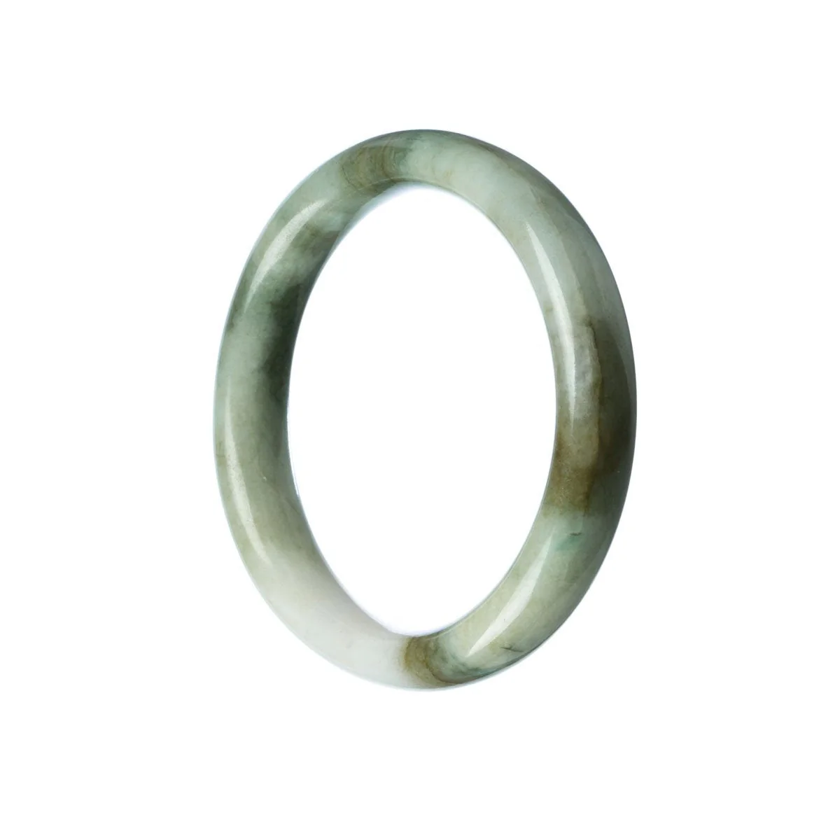 Genuine Untreated White Green Traditional Jade Bracelet - 56mm Semi Round - Image 2
