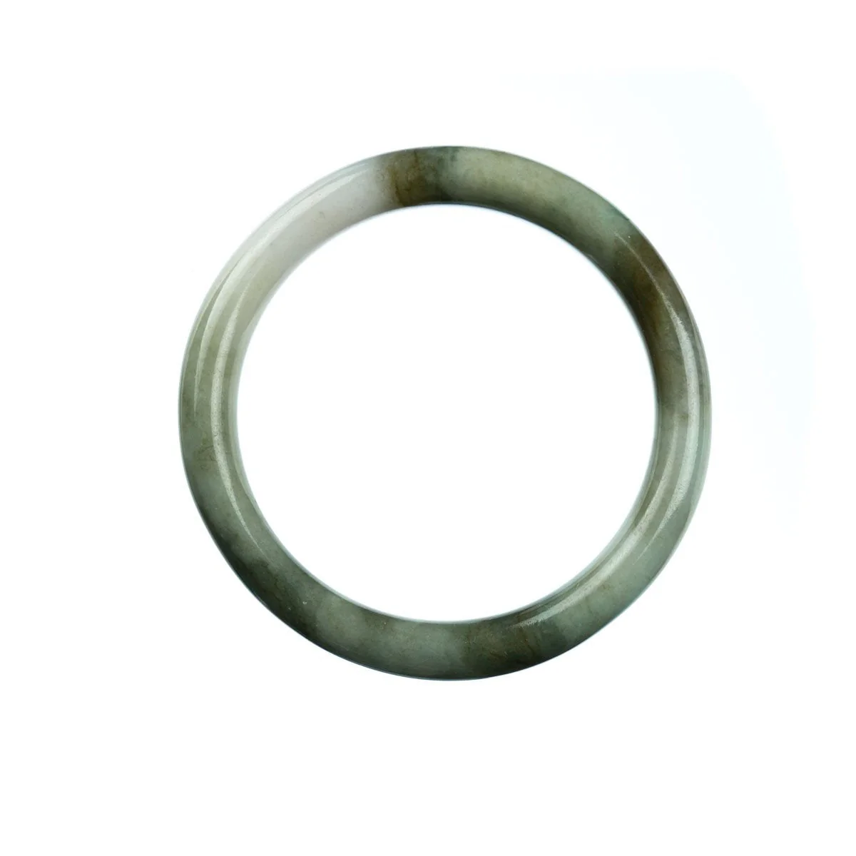 Genuine Untreated White Green Traditional Jade Bracelet - 56mm Semi Round - Image 4
