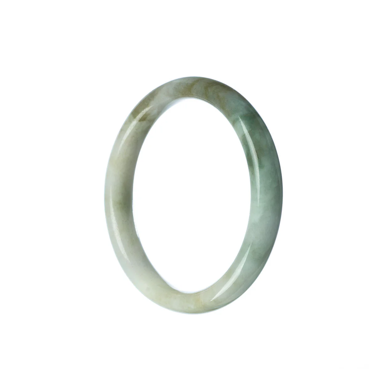 Certified Grade A White Burmese Jade Bangle Bracelet - 55mm Semi Round