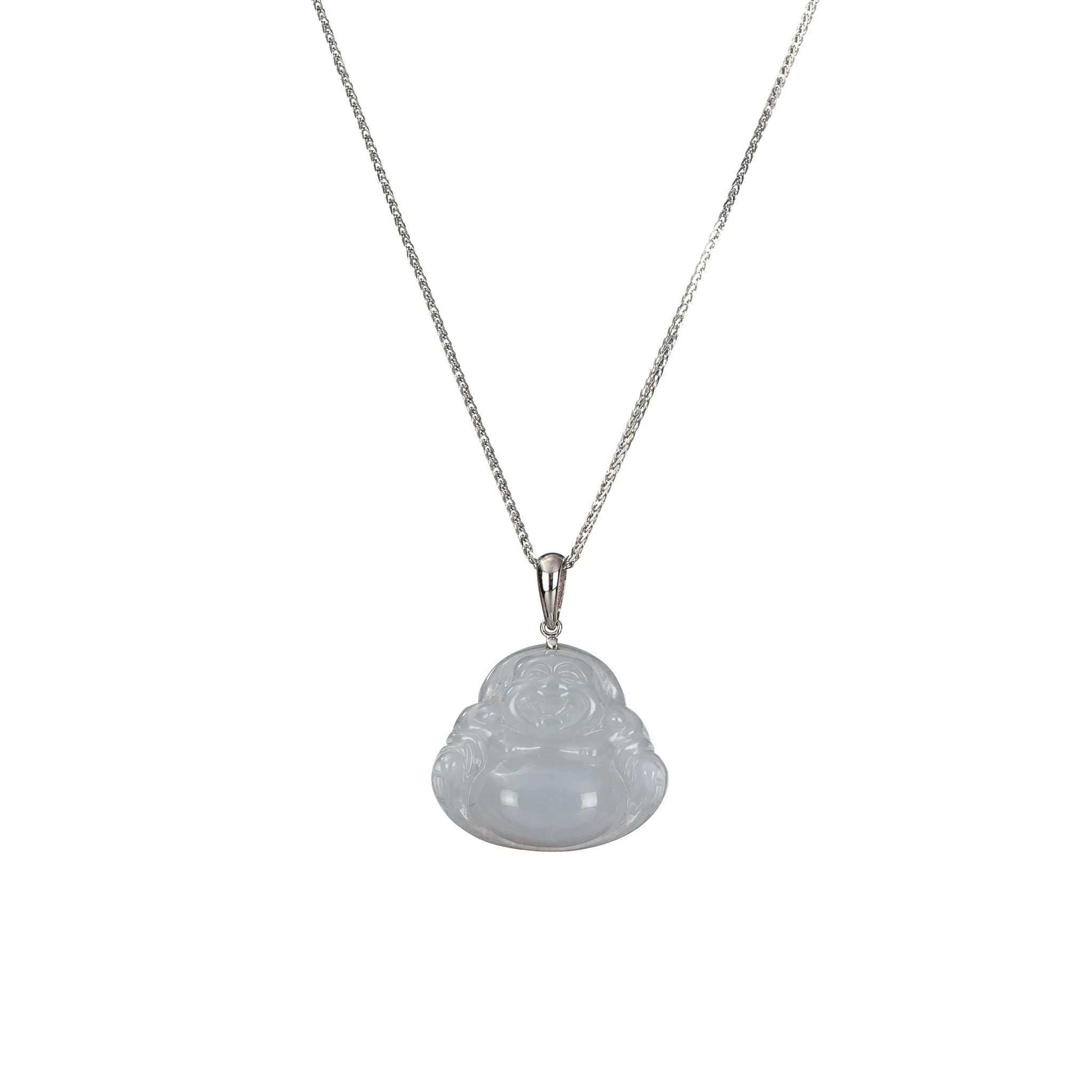 White Mini Happy Buddha Jadeite Jade Necklace